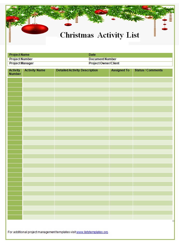 Christmas Packing List Template