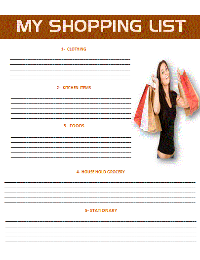 shopping list template