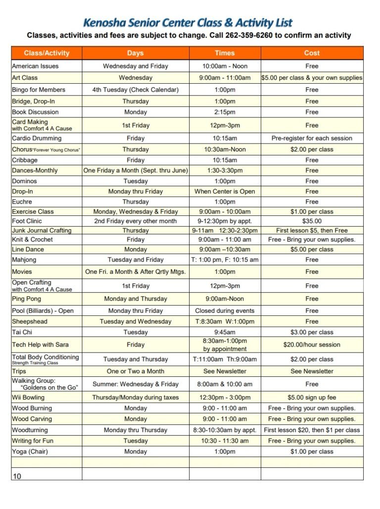 Senior Class Activity List Template - Free List Templates