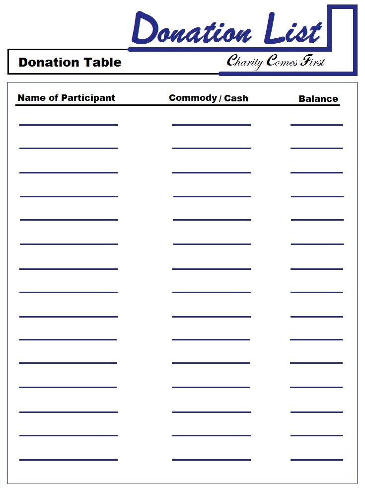 Donation List Template Free List Templates Donation List Template Free List Templates