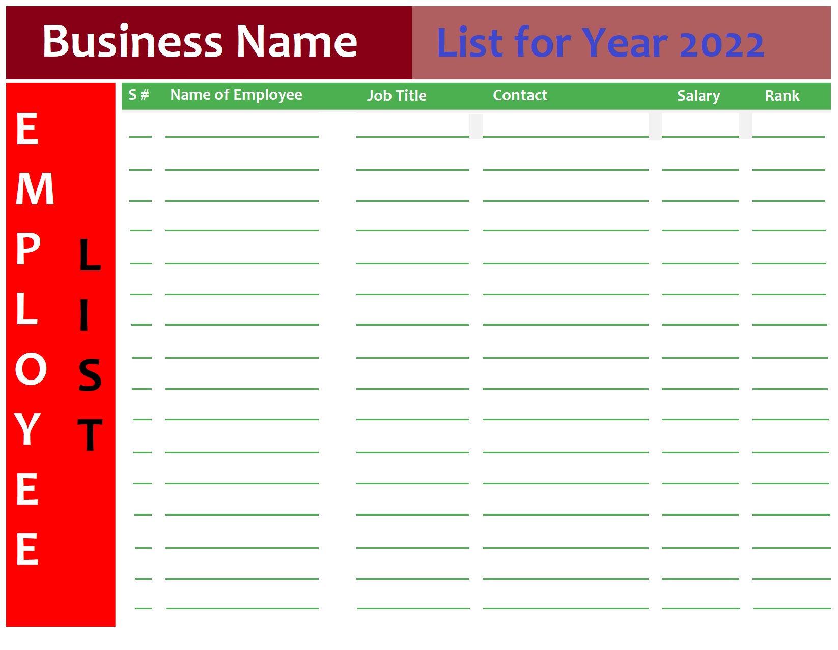 Employee List Template