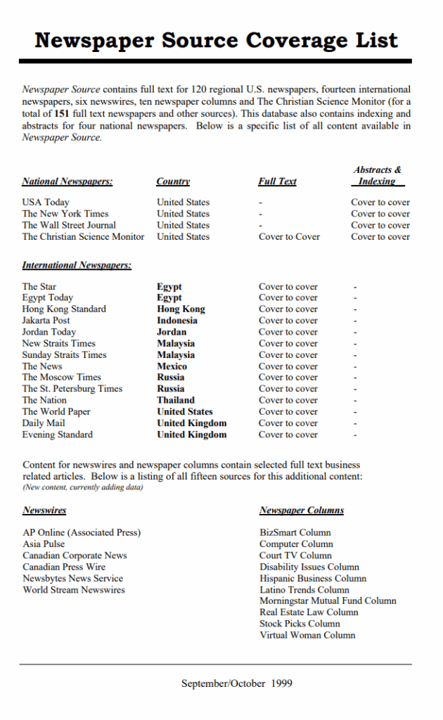 Newspaper Columns Source Coverage List Template | Free List Templates