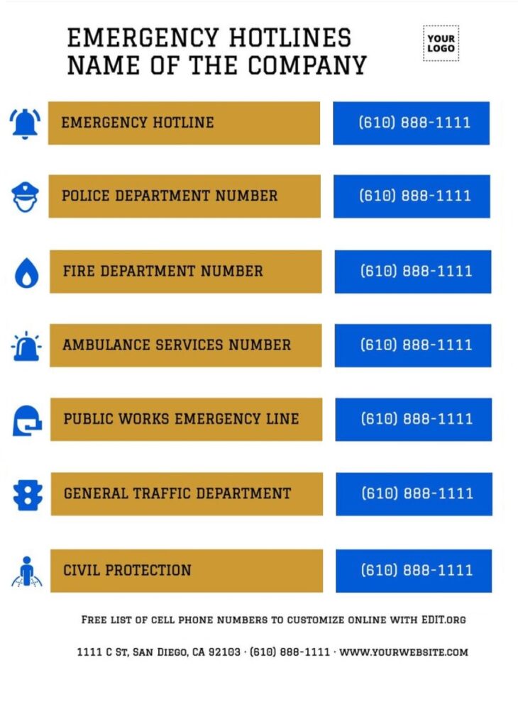 Emergency Phone Extension List Template