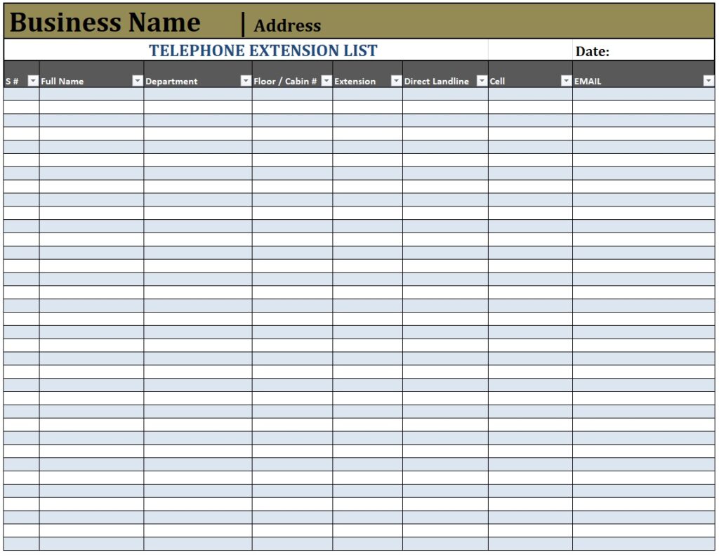 Phone Extension List Template Excel