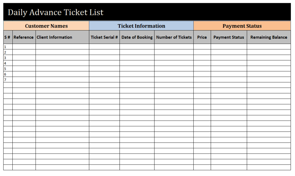 Example Ticketmaster List Daily Advance Ticket List Template | Free List Templates