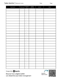 Table Waitlist Template | Free List Templates
