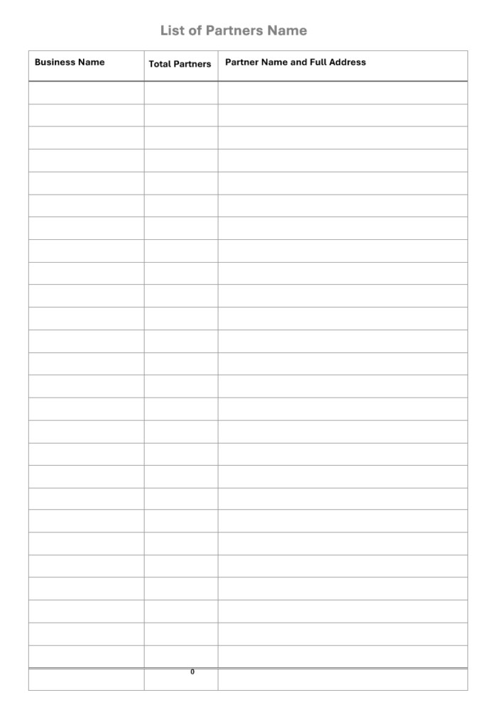 List of Partners Template - Free List Templates